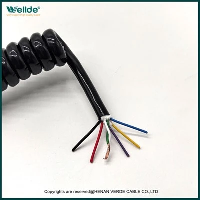 Cable espiral PUR industrial de 7 nuclis resistent a l'oli i al desgast{0}}